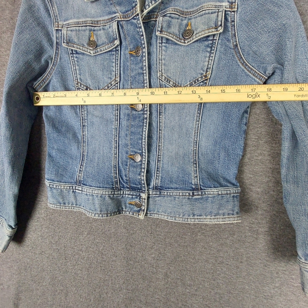 THE LIMITED WOMENS VTG Y2K BLUE LIGHT WASH DISTRESSED DENIM JACKET SIZE SMALL - Picture 4 of 6